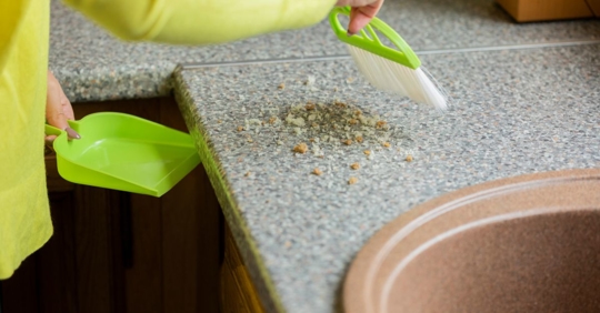 crumbs on kitchen counter