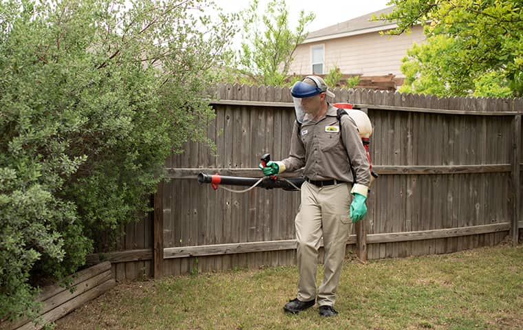 exterminator spraying a fence